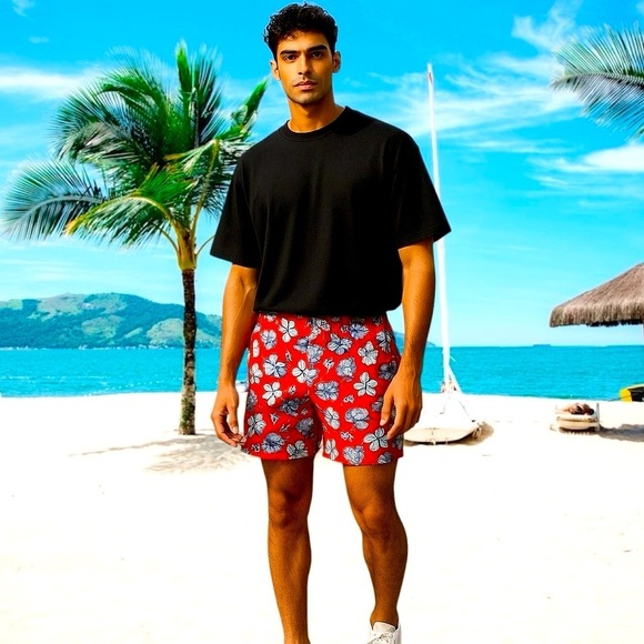 VINYARD VINES MEN’S SWIM SHORTS Floral Red Large Like New Drawstring Waistband - Picture 14 of 15